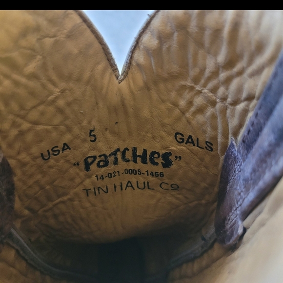 Tin Haul Women's SZ 5 Patches Sq. Toe Western Cowgirl Boot Rodeo Ranch Brown - Picture 2 of 12